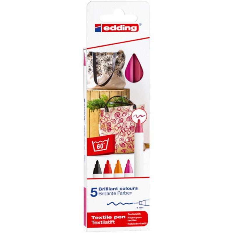 Pisak tekstylny e-4600/5 S EDDING, 1mm, 5 szt., pudełko, mix kolorów ciepłych