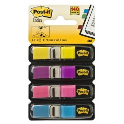 Zakładki indeksujące POST-IT® (683-4AB), PP, 11,9x43,1mm, 4x35 kart., mix kolorów neonowy