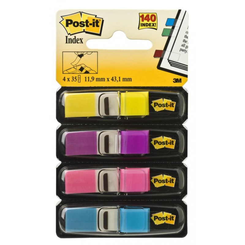 Zakładki indeksujące POST-IT® (683-4AB), PP, 11,9x43,1mm, 4x35 kart., mix kolorów neonowy