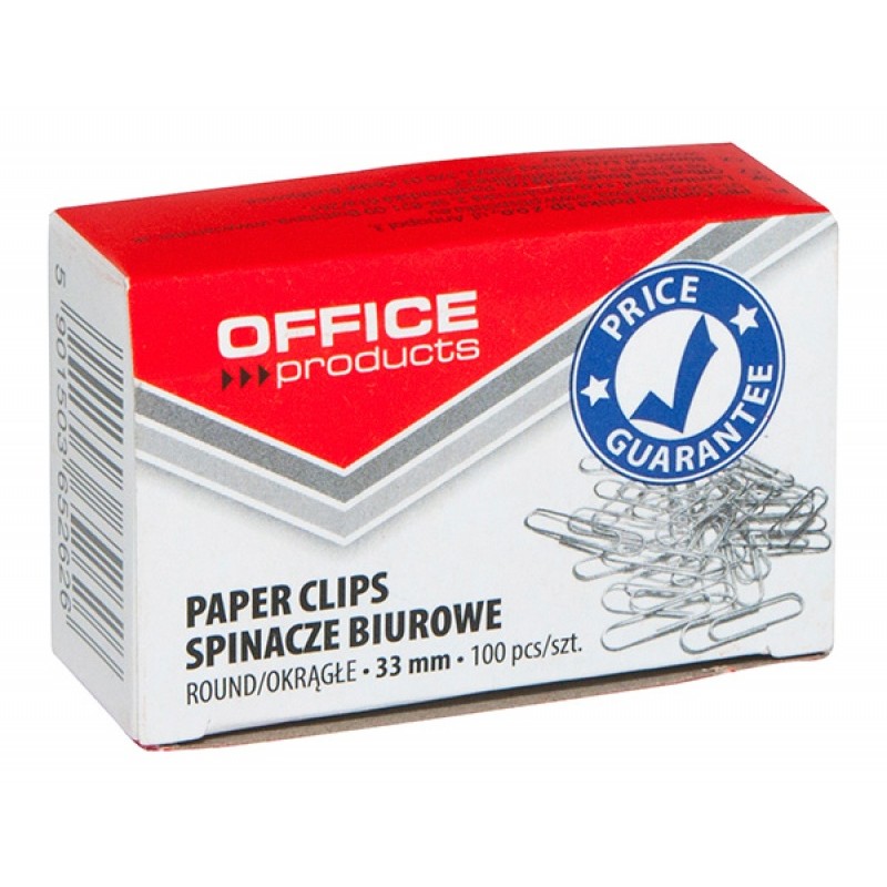 Spinacze okrągłe OFFICE PRODUCTS, 33mm, 100szt., srebrne