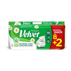 Papier Toaletowy celulozowy VELVET Rumianek i Aloes, 3-warstwowy, 8+2szt., biały