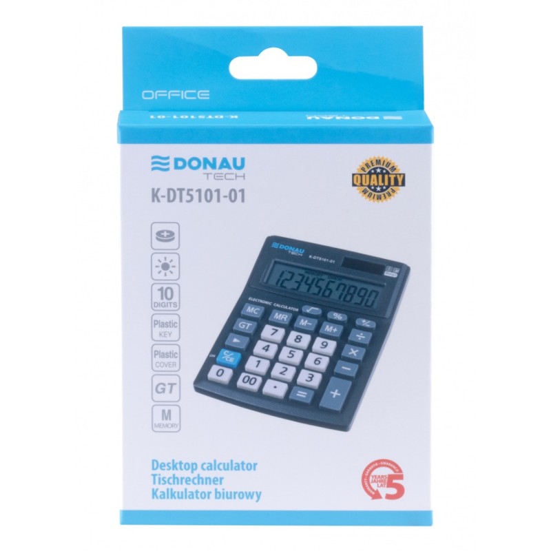 Kalkulator biurowy DONAU TECH OFFICE, 10-cyfr. wyświetlacz, wym. 137x101x30mm, czarny