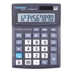 Kalkulator biurowy DONAU TECH OFFICE, 10-cyfr. wyświetlacz, wym. 137x101x30mm, czarny
