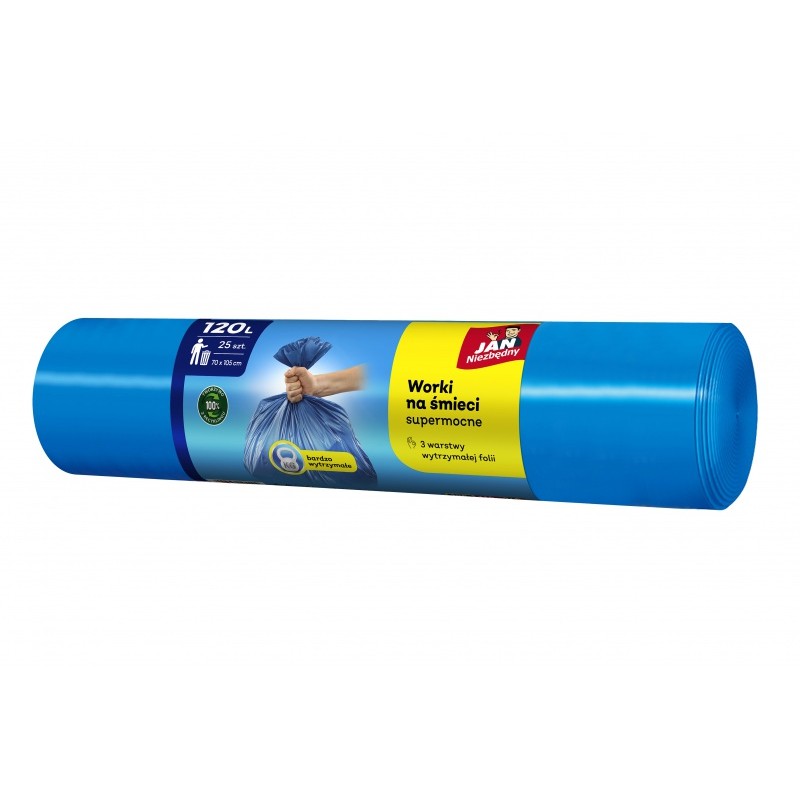 Worki na śmieci JAN NIEZBĘDNY, LDPE, 120l, 25 szt., niebieskie