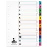 Przekładki Q-CONNECT Mylar, karton, A4, 225x297mm, 1-12, 12 kart, lam. indeks, mix kolorów