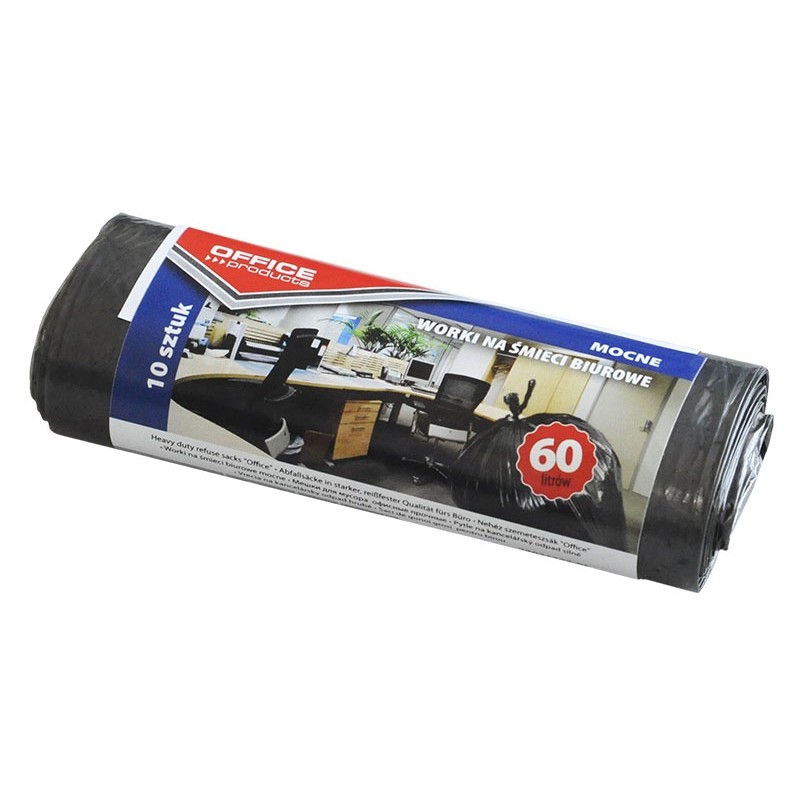 Worki na śmieci biurowe OFFICE PRODUCTS, mocne (LDPE), 60l, 10szt., czarne