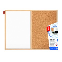 Tablica DUO MEMOBE korkowo-suchocieralna magnetyczna biaa, rama drewniana, 60x40 cm                                   
