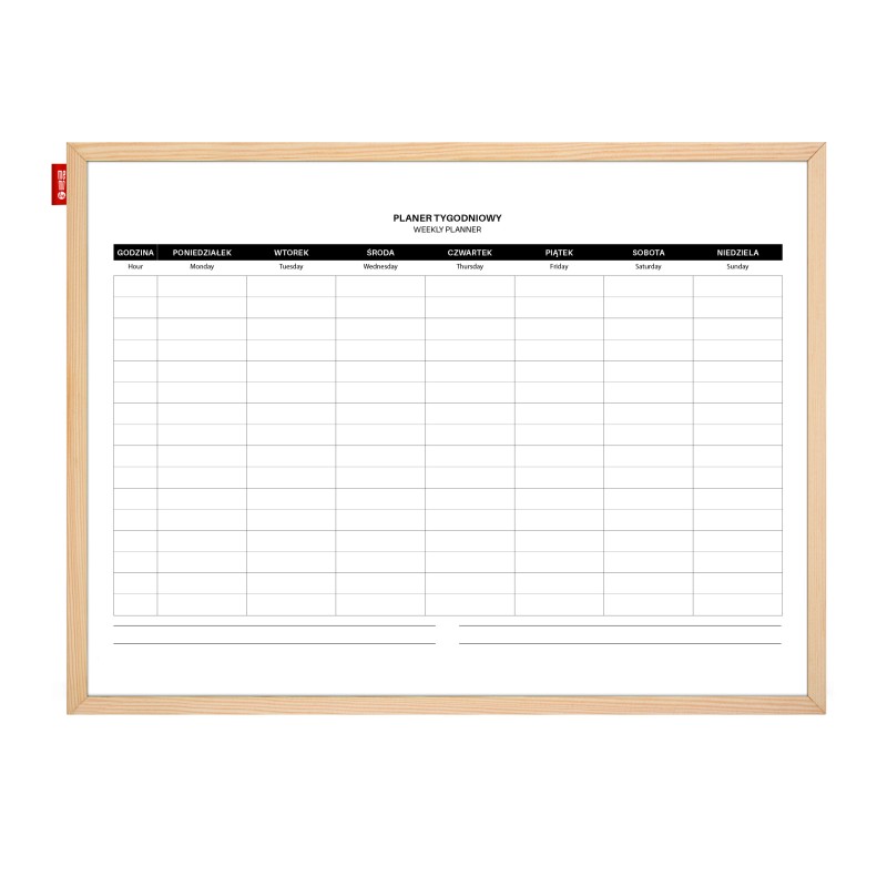 Tablica planer MEMOBE, tygodniowy, nadruk w kolorze czarnym, rama drewniana, 60x40 cm                                   
