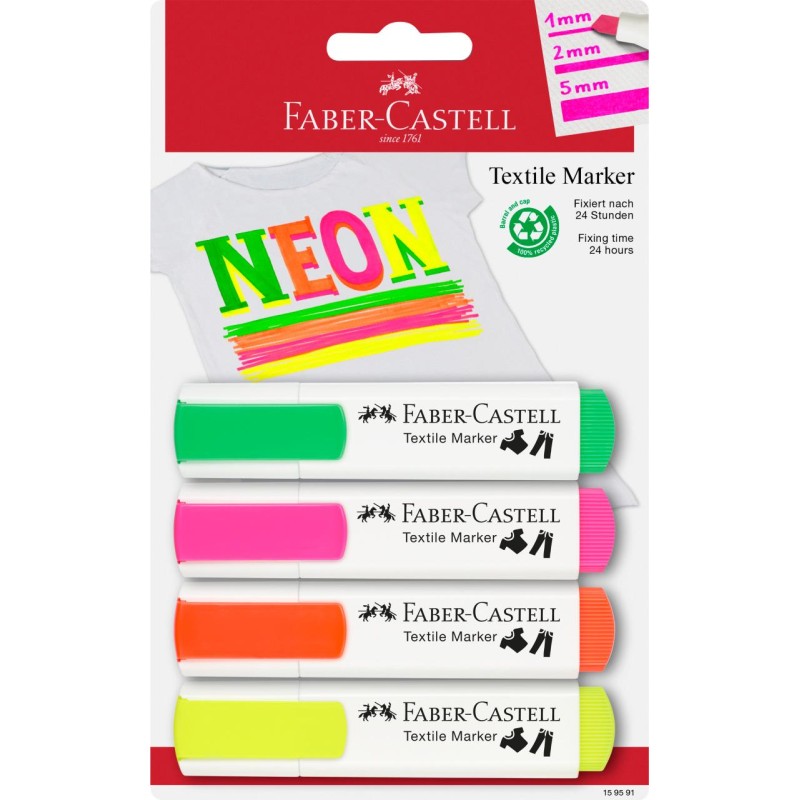 MARKERY DO TKANIN 4 KOLORY NEONOWE BLISTER FABER-CASTELL                                                                