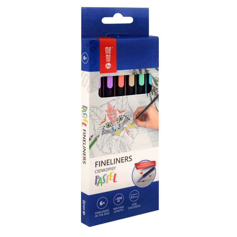 Cienkopisy pastelowe MemoBe 0,4mm, 6 kol. op. kartonowe                                                                 