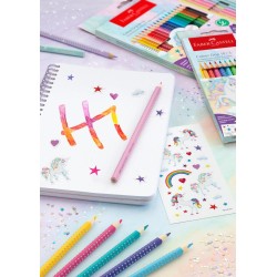 KREDKI GRIP 2001 EDYCJA UNICORN 18  KREDEK GRIP + 6 KREDEK SPARKLE PASTELOWYCH + NAKLEJKI FABER-CASTELL                 