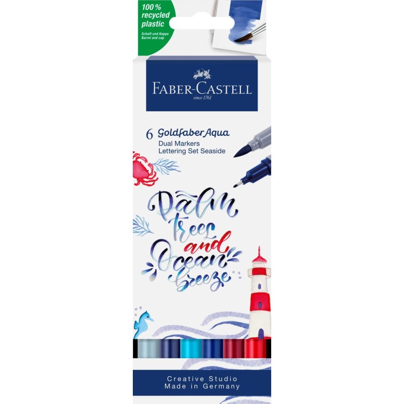 PISAK AKWARELOWY GOLDFABER AQUA DWUSTRONNY ZESTAW DO HANDLETTERINGU SEASIDE 6 SZT. FABER-CASTELL                        