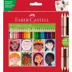 KREDKI TRJKTNE CHILDREN OF THE WORLD 24 KOL. + 3 KREDKI DWUSTRONNE W ODCIENIACH SKRY FABER-CASTELL                   