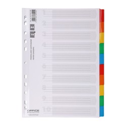 Przekładki OFFICE PRODUCTS, karton, A4, 227x297mm, 10 kart, lam. indeks, mix kolorów