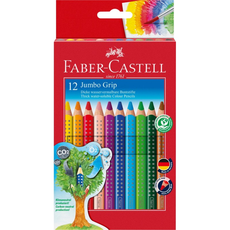 KREDKI JUMBO GRIP 12 KOL. OPAKOWANIE KARTON + TEMPERWKA FABER-CASTELL                                                  