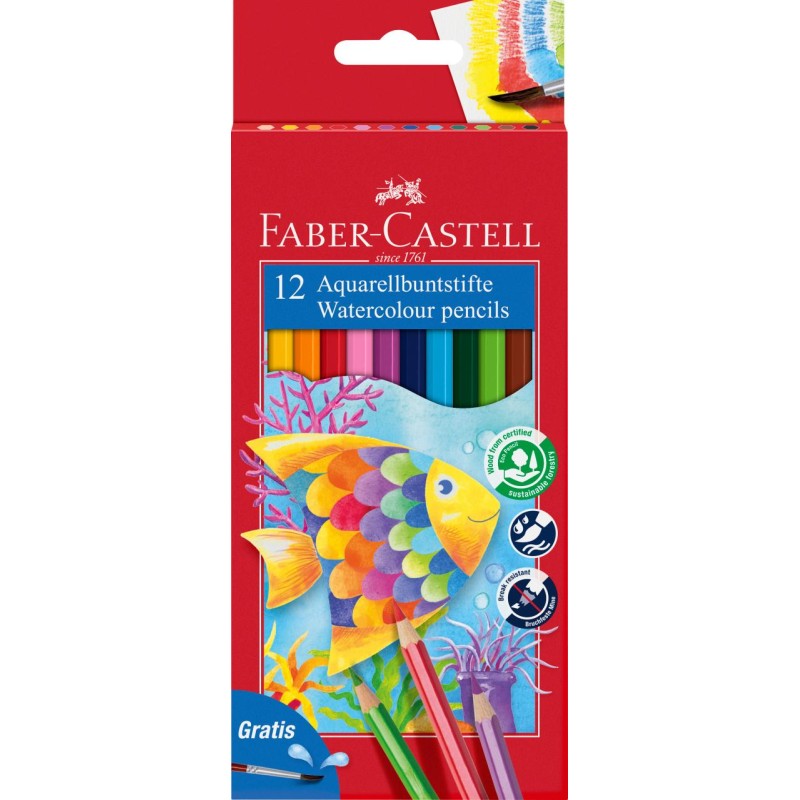 KREDKI AKWARELOWE Z PDZELKIEM 12 KOL. RYBKA OPAKOWANIE KARTONOWE FABER-CASTELL                                         