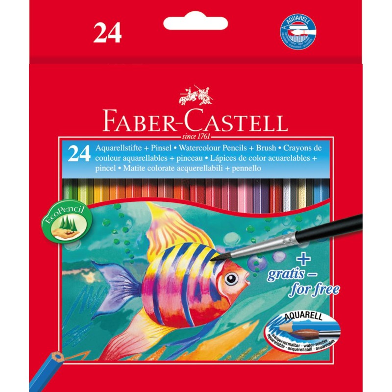 KREDKI AKWARELOWE Z PDZELKIEM 24 KOL. RYBKA OPAKOWANIE KARTONOWE FABER-CASTELL                                         