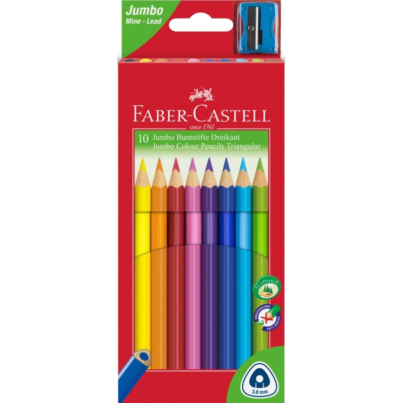 KREDKI JUMBO TRJKTNE 10 KOL. + TEMPERWKA OPAKOWANIE KARTON FABER-CASTELL                                             