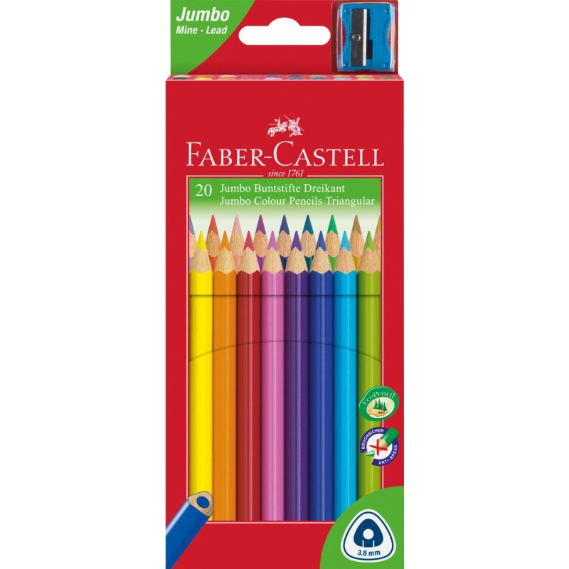 KREDKI JUMBO TRJKTNE 20 KOL. + TEMPERWKA OPAKOWANIE KARTON FABER-CASTELL                                             