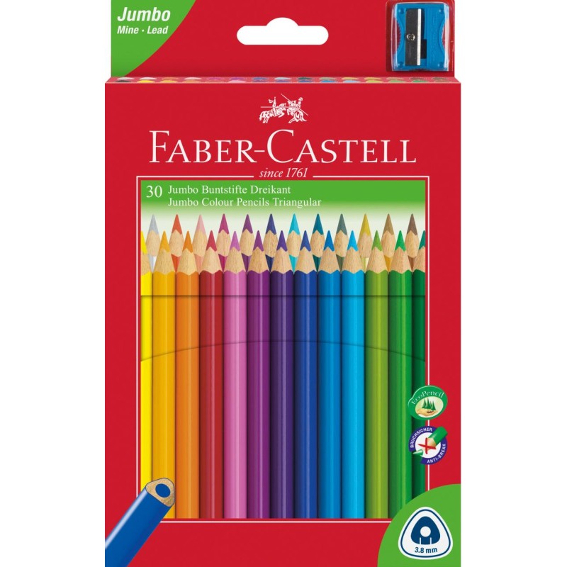 KREDKI JUMBO TRJKTNE 30 KOL. + TEMPERWKA OPAKOWANIE KARTON FABER-CASTELL                                             