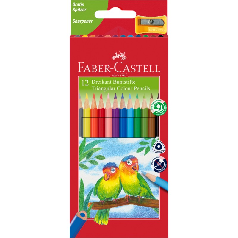 KREDKI ECO COLOUR TRJKTNE 12 KOL. + TEMPERWKA OPAKOWANIE KARTON FABER-CASTELL                                        