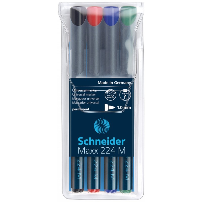 Zestaw foliopisów permanentnych SCHNEIDER Maxx 224, M, 1,0mm, 4 szt., miks kolorów