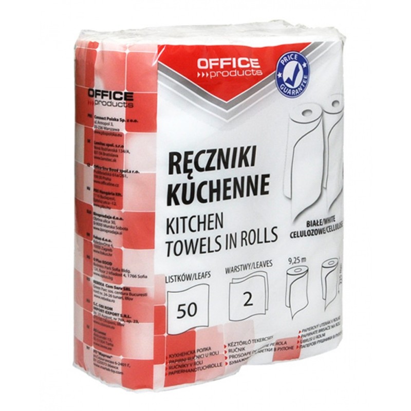 Ręczniki kuchenne celulozowe OFFICE PRODUCTS, 2-warstwowye, 50 listków, 9, 25m, 2szt., białe