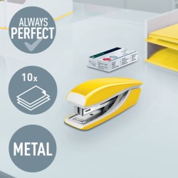 Zszywacz Mini metalowy Leitz WOW, żółty, 10 lat gwarancji, 10 kartek