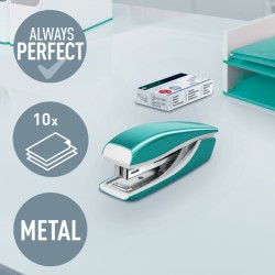 Zszywacz Mini metalowy Leitz WOW, turkusowy, 10 lat gwarancji, 10 kartek