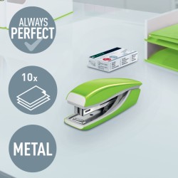 Zszywacz Mini metalowy Leitz WOW, zielony, 10 lat gwarancji, 10 kartek