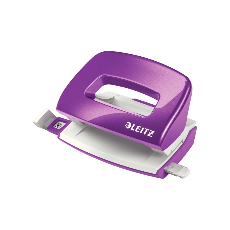 Dziurkacz Mini metalowy Leitz WOW, fioletowy, 10 lat gwarancji, 10 kartek