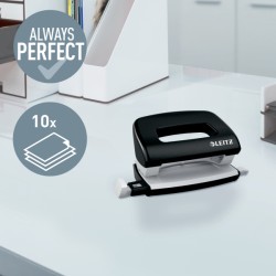 Dziurkacz Mini metalowy Leitz WOW, czarny, 10 lat gwarancji, 10 kartek