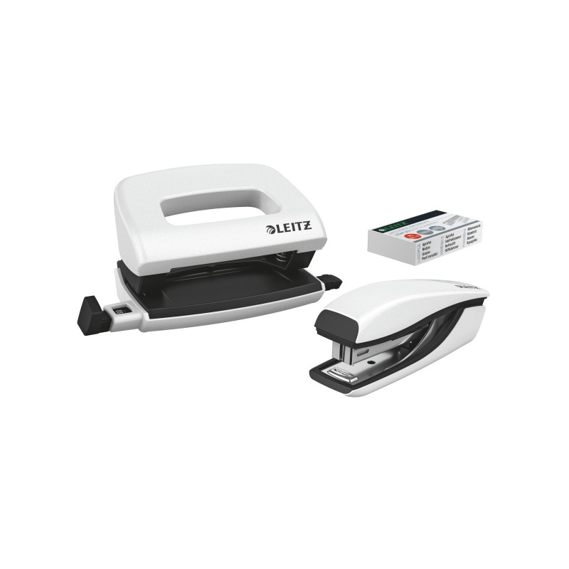 Zszywacz + dziurkacz metalowy Mini Leitz WOW, biały, 10 lat gwarancji, 10 kartek