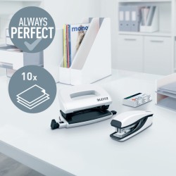 Zszywacz + dziurkacz metalowy Mini Leitz WOW, biały, 10 lat gwarancji, 10 kartek