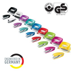 Zszywacz + dziurkacz metalowy Leitz Mini WOW, czerwony, 10 lat gwarancji, 10 kartek