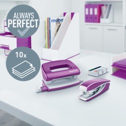 Zszywacz + dziurkacz metalowy Leitz Mini WOW, fioletowy, 10 lat gwarancji, 10 kartek