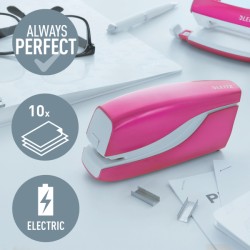 Zszywacz elektryczny na baterie WOW, różowy, 3 lata gwarancji, 10 kartek