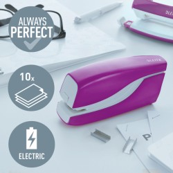 Zszywacz elektryczny na baterie WOW, fioletowy, 3 lata gwarancji, 10 kartek