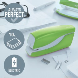 Zszywacz elektryczny na baterie WOW, zielony, 3 lata gwarancji, 10 kartek
