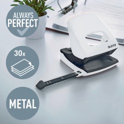 Dziurkacz duży metalowy Leitz WOW, biały, 10 lat gwarancji, 30 kartek