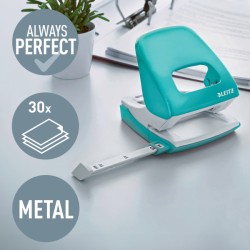 Dziurkacz duży metalowy Leitz WOW, turkusowy, 10 lat gwarancji, 30 kartek, 