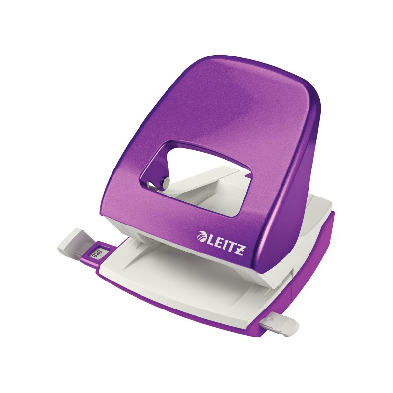 Dziurkacz duży metalowy Leitz WOW, fioletowy, 10 lat gwarancji, 30 kartek, 
