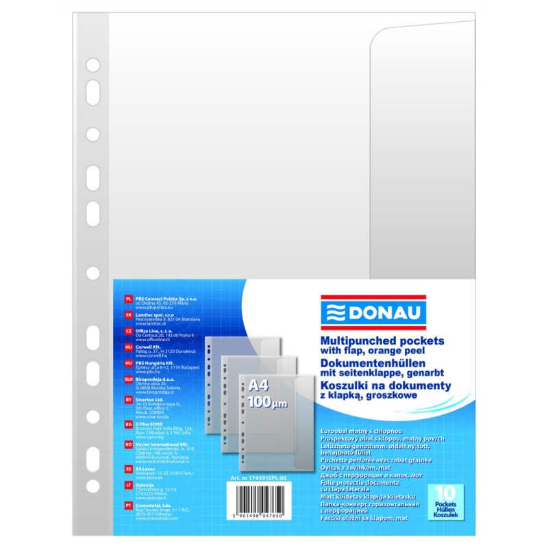 Koszulki z klapką DONAU, PP, A4, groszkowe, 100mikr., 10szt.