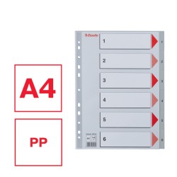 Przekładki plastikowe szare  PP numeryczne A4 Esselte, 1-6