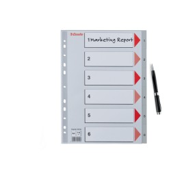 Przekładki plastikowe szare  PP numeryczne A4 Esselte, 1-6