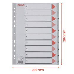 Przekładki plastikowe szare  PP numeryczne A4 Esselte, 1-10