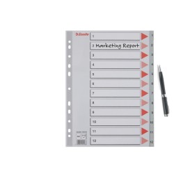 Przekładki plastikowe szare  PP numeryczne A4 Esselte, 1-12