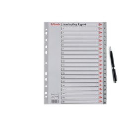 Przekładki plastikowe szare  PP numeryczne A4 Esselte, 1-20