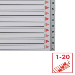 Przekładki plastikowe szare  PP numeryczne A4 Esselte, 1-20