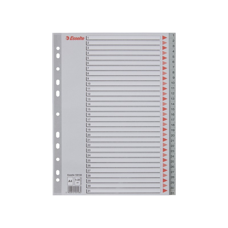 Przekładki plastikowe szare  PP numeryczne A4 Esselte, 1-31